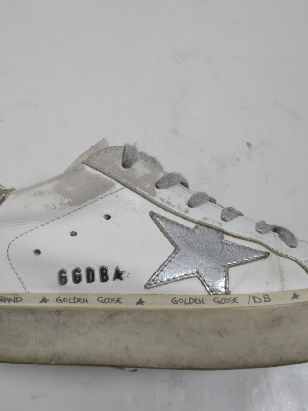 Golden Goose Women's Hi Star White Leather Silver Star Glitter Heel Tab 7 US